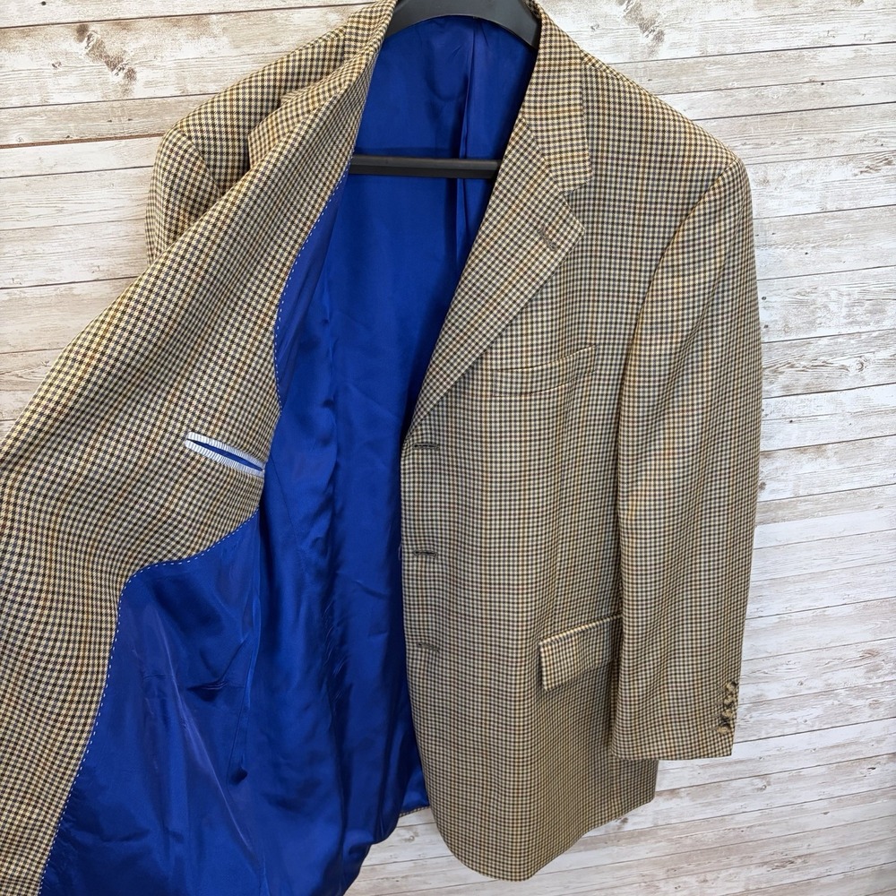 Tommy Hilfiger Mens 44R Blazer 100% Wool Brown Houndstooth 3 Button Sport Coat - Picture 3 of 9